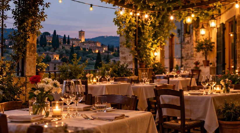 Terrasse einer Trattoria am Abend