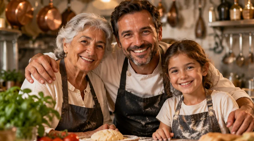Familie in der Restaurantküche