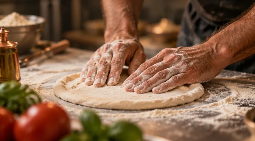 Pizzateig wird geformt