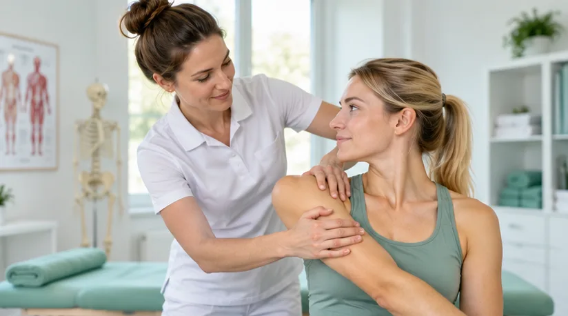 Physiotherapeutin behandelt eine Schulter