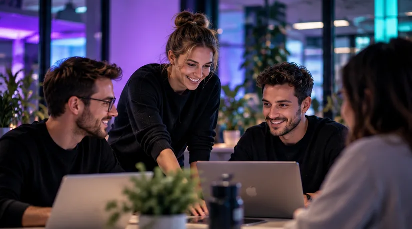 Team arbeitet an Laptops