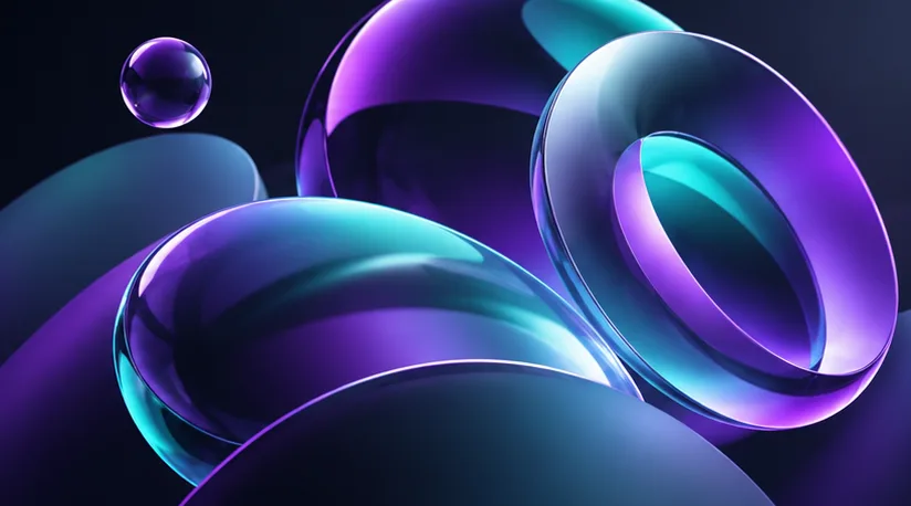 Abstrakte 3D-Formen in Violett und Türkis