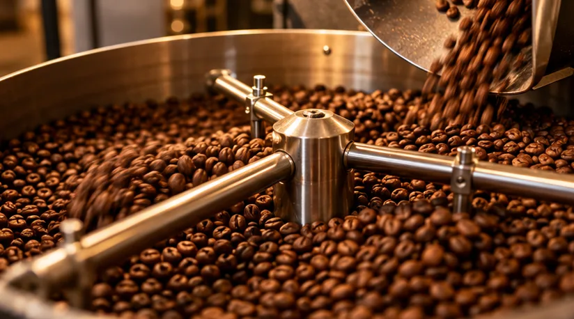 Kaffeebohnen in der Röstmaschine