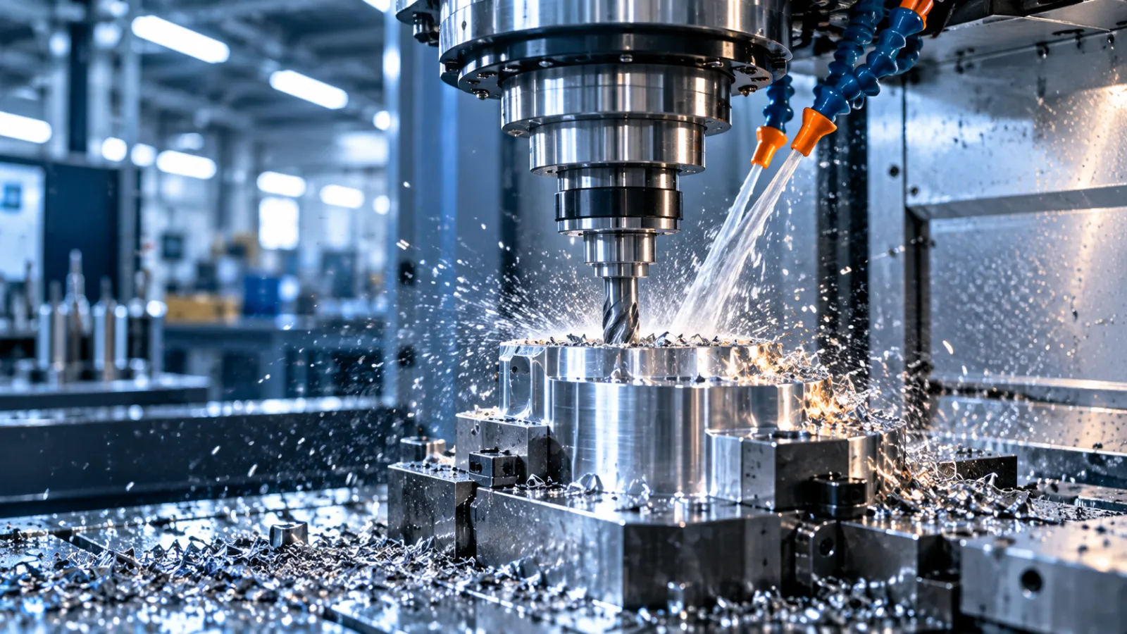 CNC-Fräsmaschine bei der Bearbeitung eines Metallteils